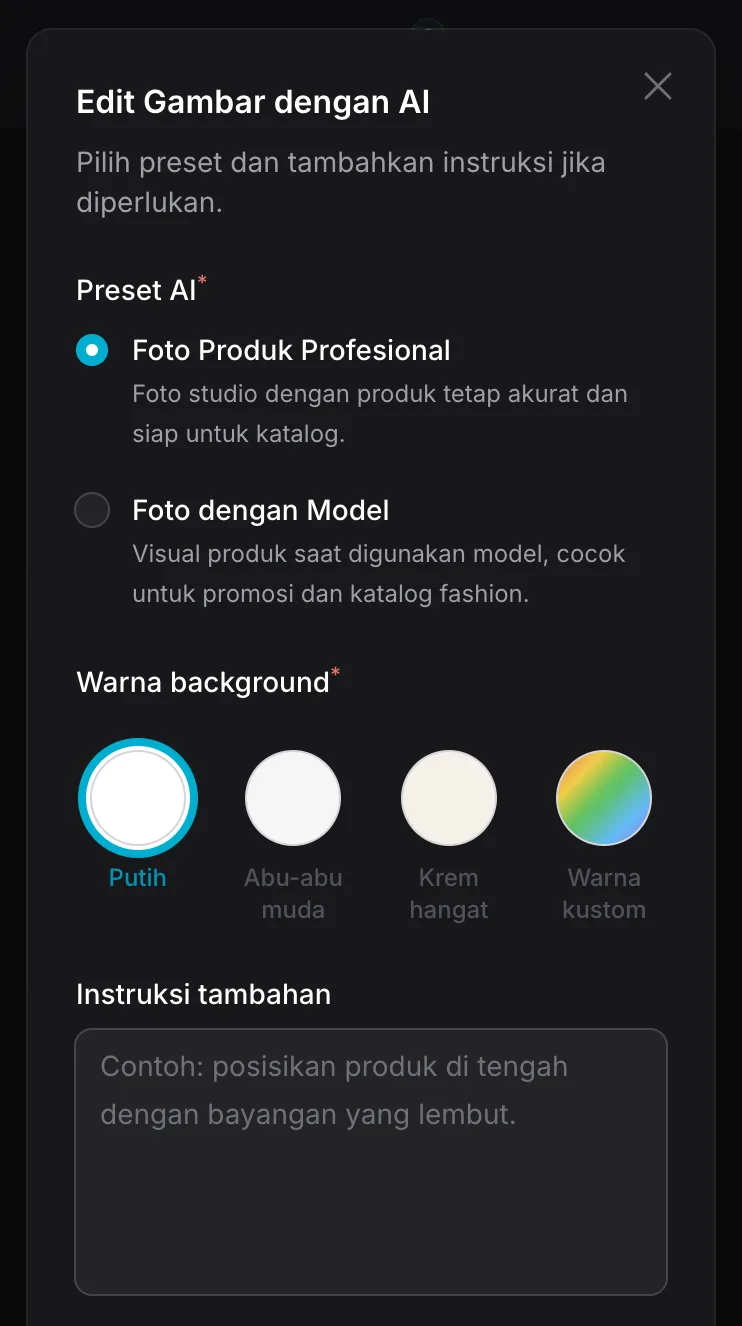 Modal Edit Gambar dengan AI Ckout