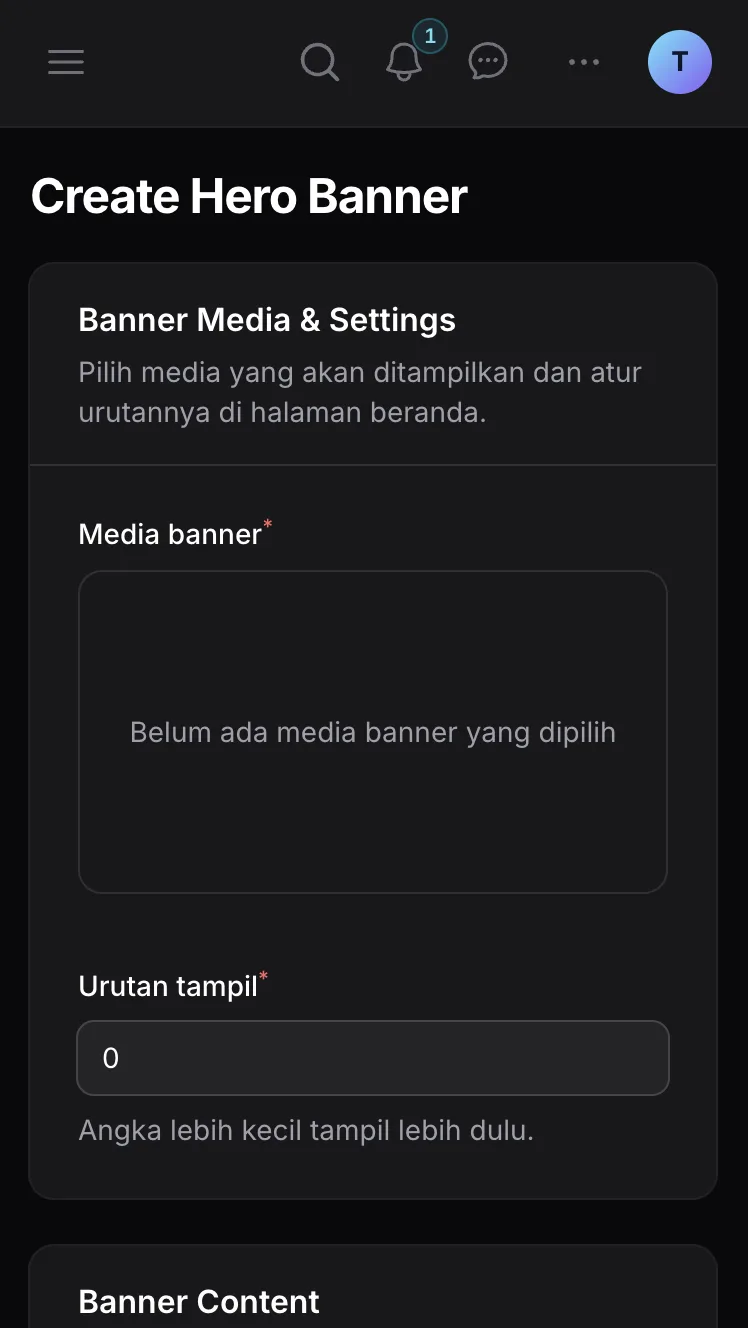 Form pembuatan Hero Banner Ckout