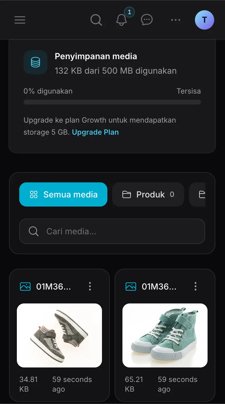 Halaman Media Library di dashboard Ckout
