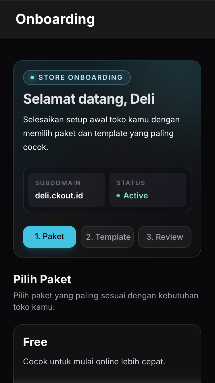 Halaman onboarding Ckout