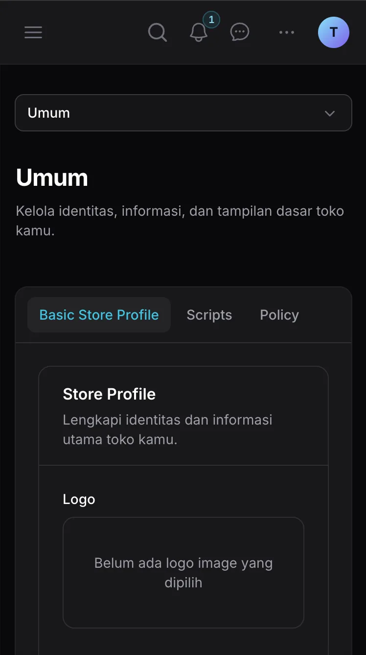 Halaman pengaturan umum toko Ckout