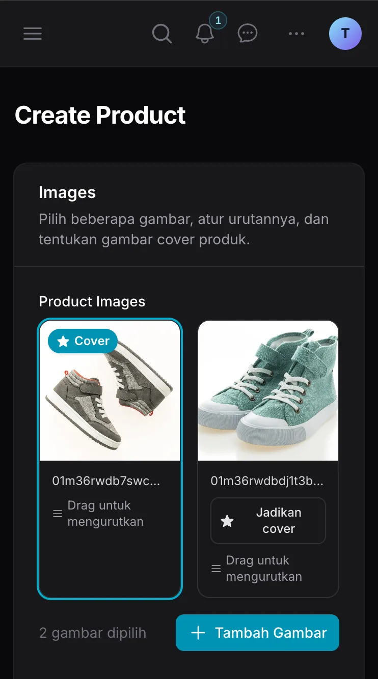Pengaturan gambar, cover, dan urutan gambar produk di Ckout
